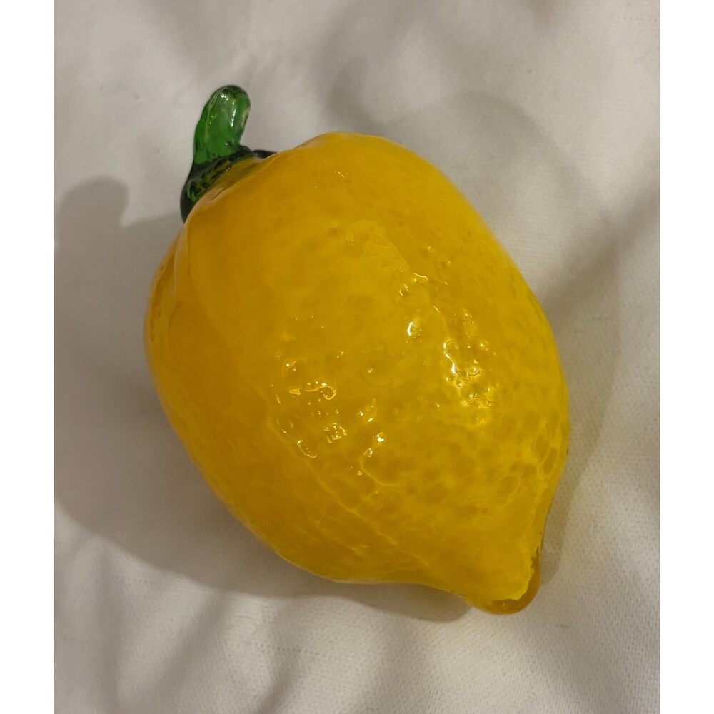 Vintage Murano Style Lemon Hand Blown Glass Yellow 5” Textured Realistic Art - Picture 3 of 4